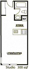Floor plan for studio, 1 bath, 300 sqft